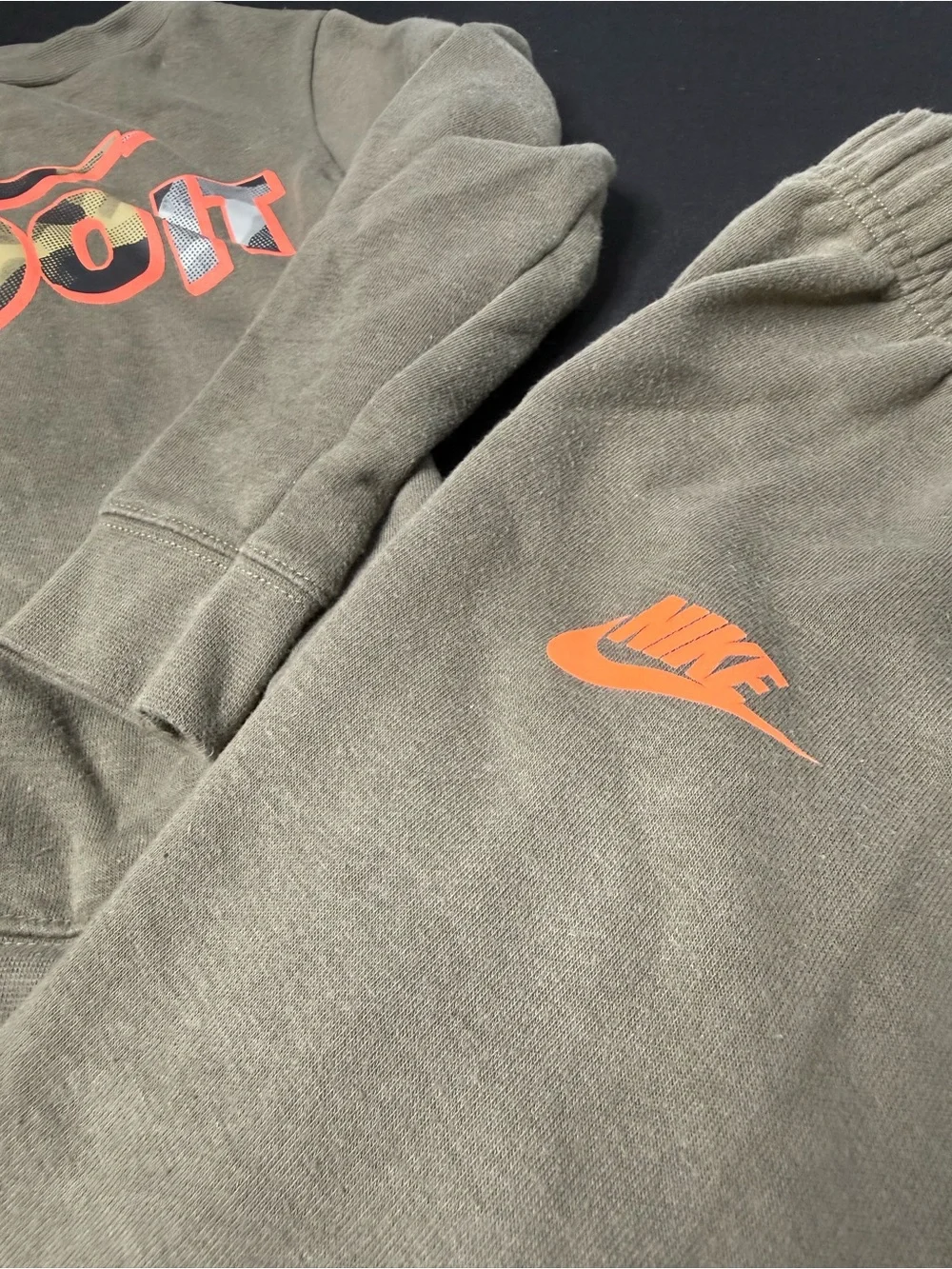 Nike Kids Olive Sweatshirt & Joggers Set with Orange Accents size 6M